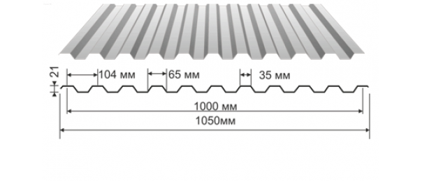 Профнастил оцинкованный С-21 1050x2000 (эконом) купить недорого в Шатуре