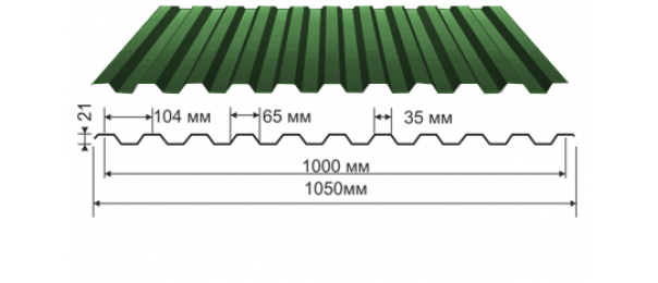 Профнастил зеленый оцинкованный  RAL 6005 С-21 купить недорого в Шатуре
